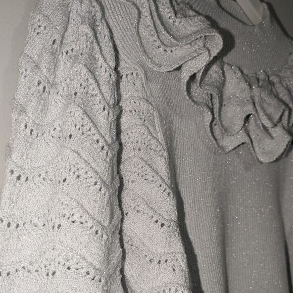 INC International Concepts Silver Metallic Ruffled Puff Sleeve Sweater XL - Picture 5 of 9